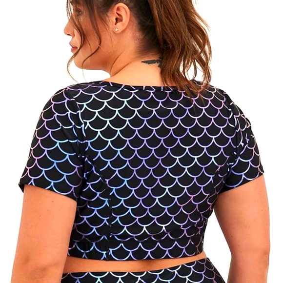 ❤️NWT VINTAGE TORRID SWIM BIKINI TOP - SHINY BLUE MERMAID ZIP FRONT ACTIVE - Picture 2 of 13